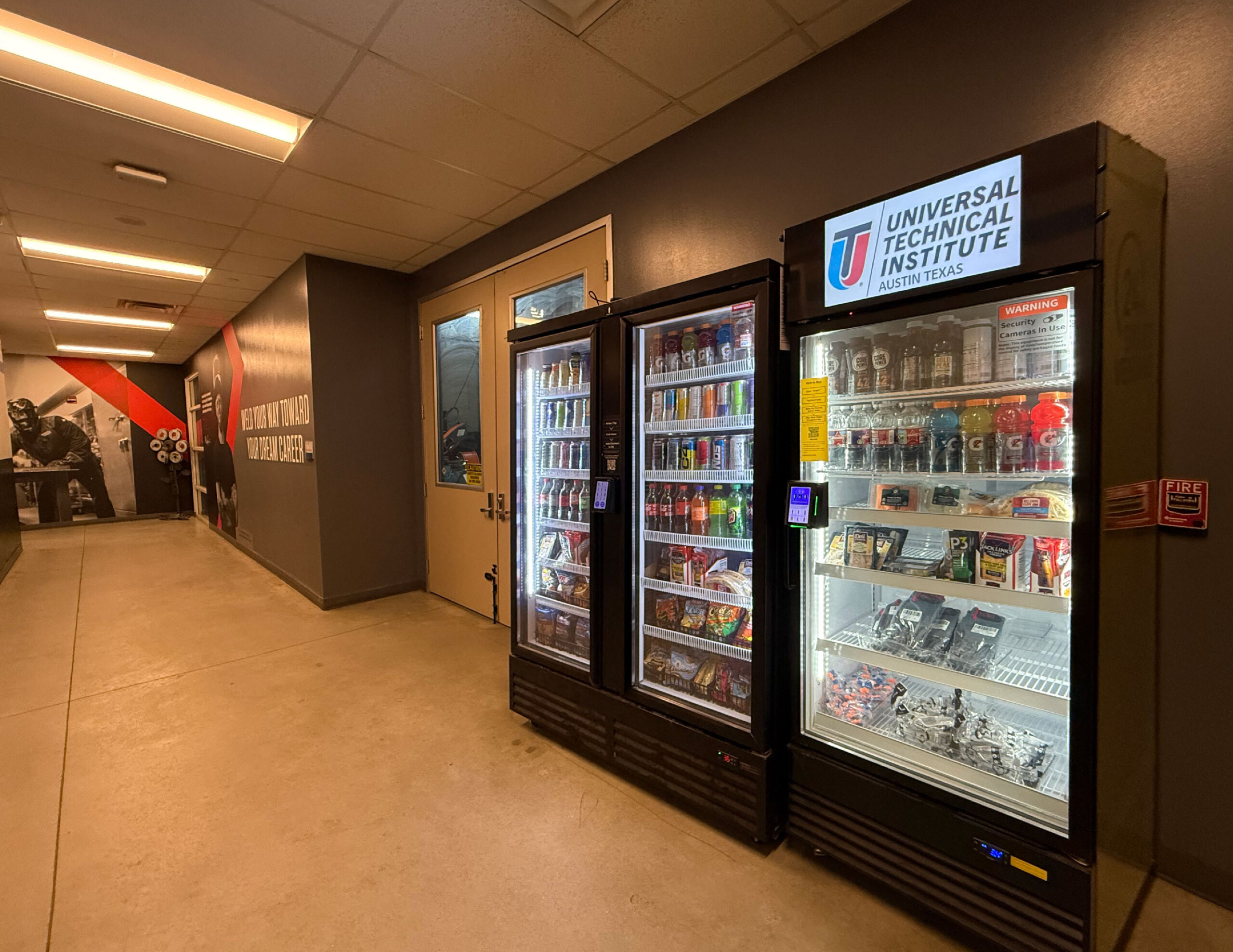 Universal Technical Institute branded AI vending fleet with multiple coolers